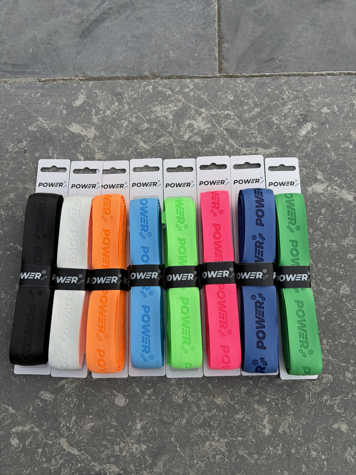All eight Power Grip colours side by side, dark green on the right